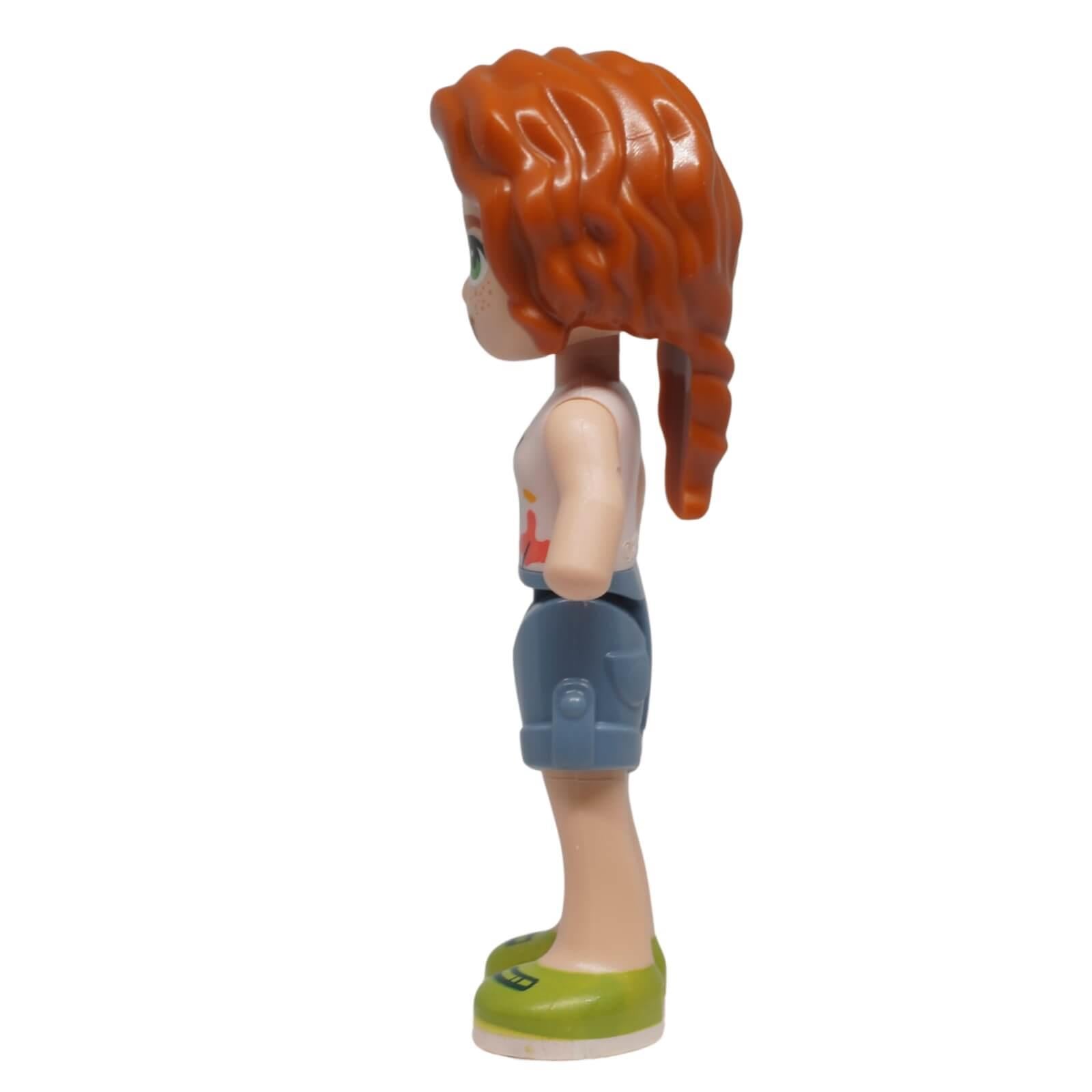 Side view of LEGO® Friends Autumn mini-doll frnd0601 showing braided reddish orange hair