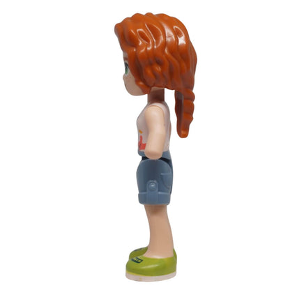 Side view of LEGO® Friends Autumn mini-doll frnd0601 showing braided reddish orange hair
