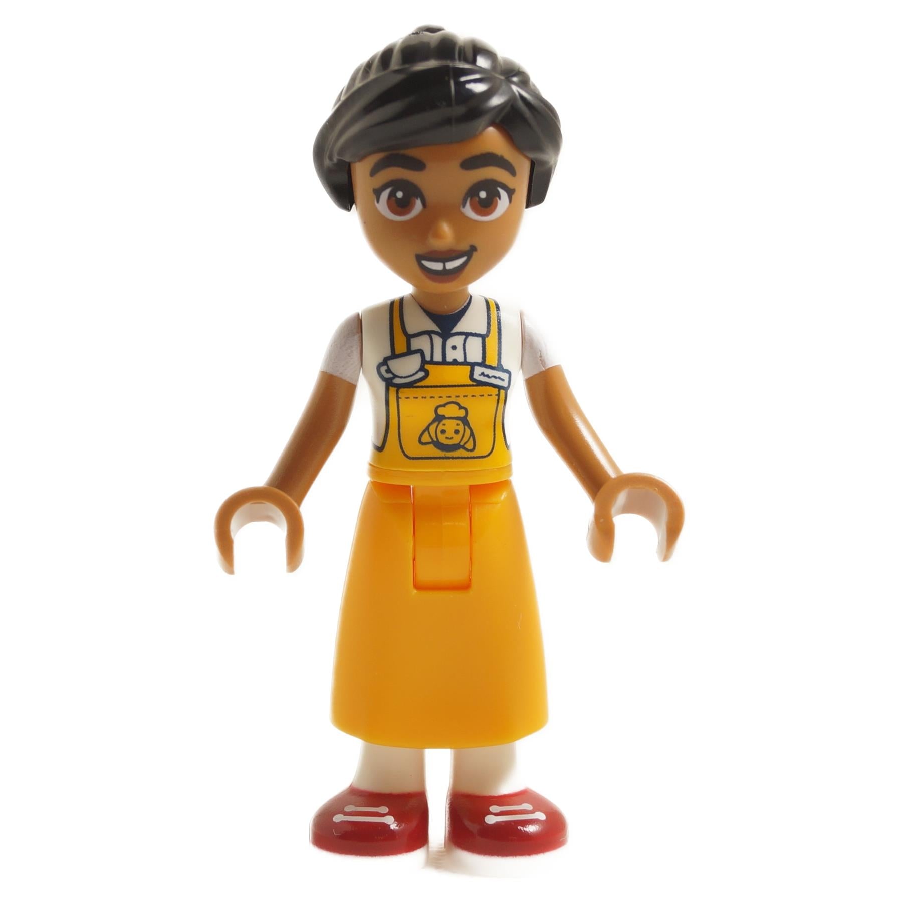 LEGO Friends Beatriz mini-doll frnd0747 with dark hair, yellow apron dress and red shoes