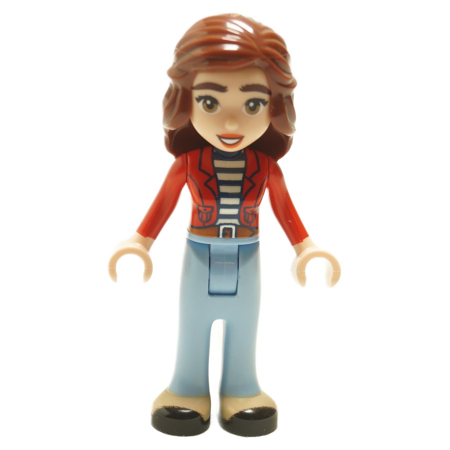LEGO Friends Colette minifigure with red jacket, striped shirt, and boots.