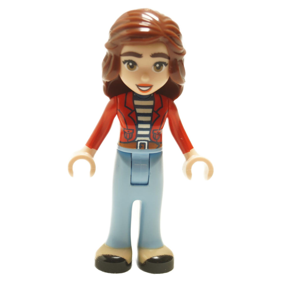 LEGO Friends Colette minifigure with red jacket, striped shirt, and boots.