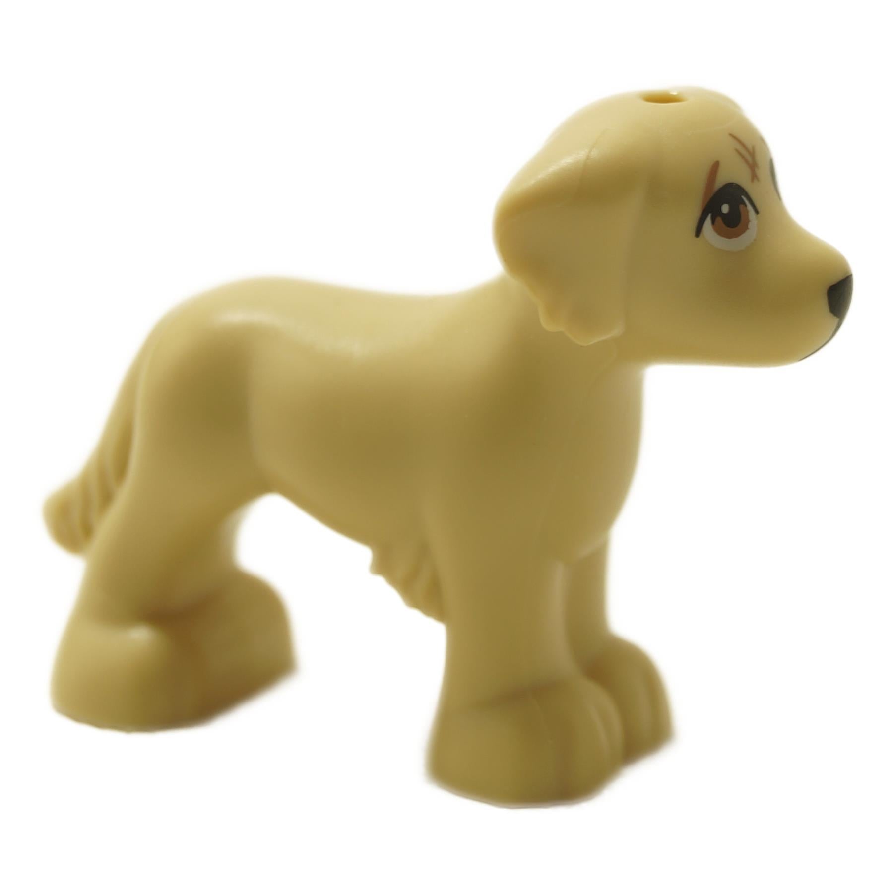 Friends style dog figure with shaggy fur, scratch markings, and black nose, standing pose, side profile view
