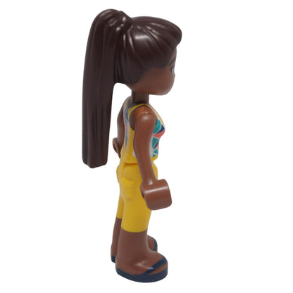 Side view of LEGO® Friends Kayla mini-doll frnd0655 with dark brown high ponytail