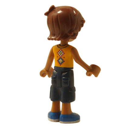 Friends Leo minifigure back view dark blue shorts orange shirt blue shoes frnd0883
