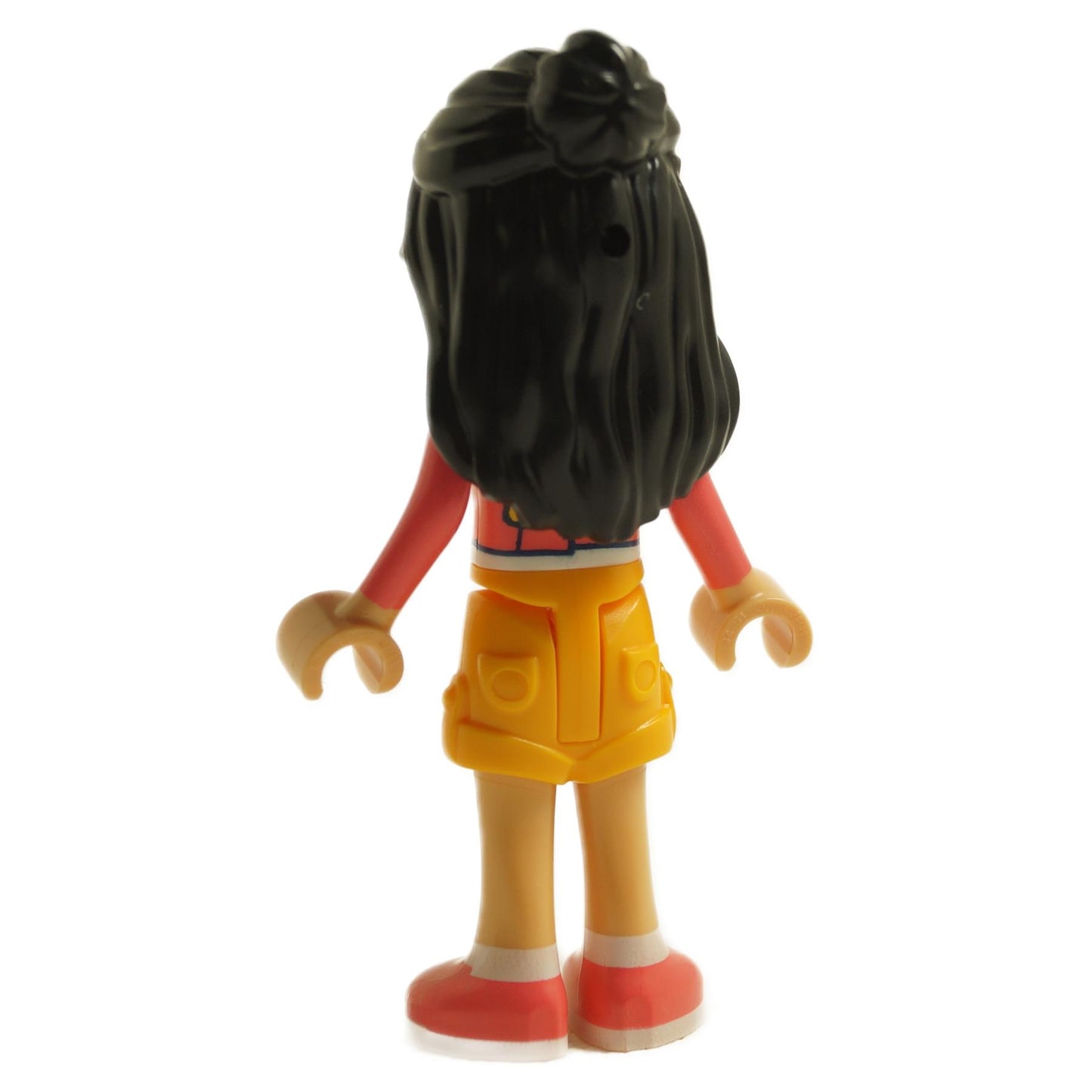 Back view of LEGO® Friends Liann mini-doll wearing a coral jacket
