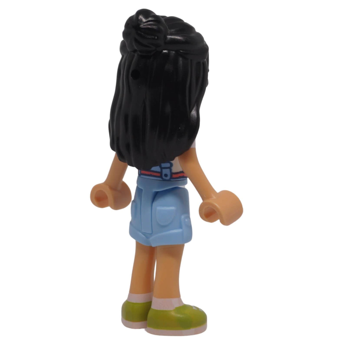 LEGO Friends Liann frnd0600 mini-doll back view with black hair and light blue shorts