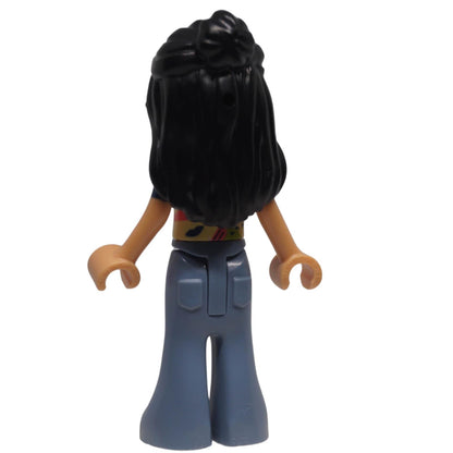 LEGO® Friends Liann mini-doll frnd0751 back view showing long half-up hairstyle, flared trousers and rear pocket detailing