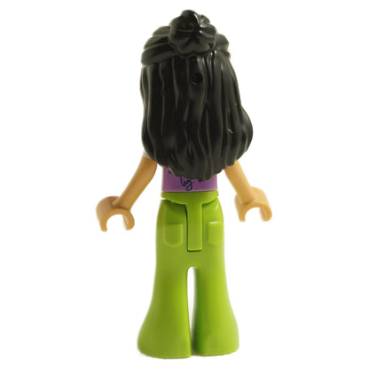 Back view of LEGO® Friends Liann mini-doll with stylish purple top and lime green pants

