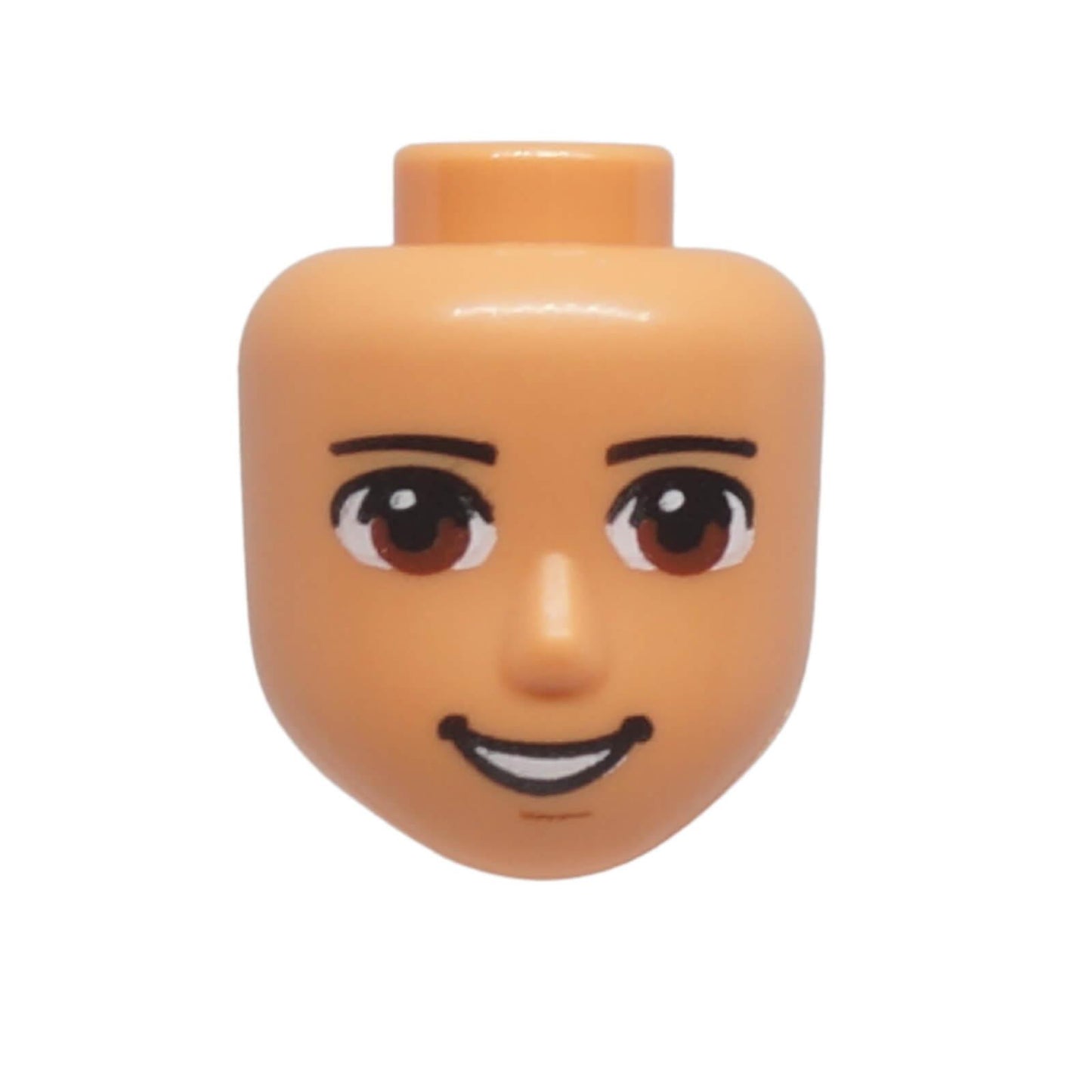 LEGO Friends male mini-doll head 78962 with reddish brown eyes and an open-mouth smile