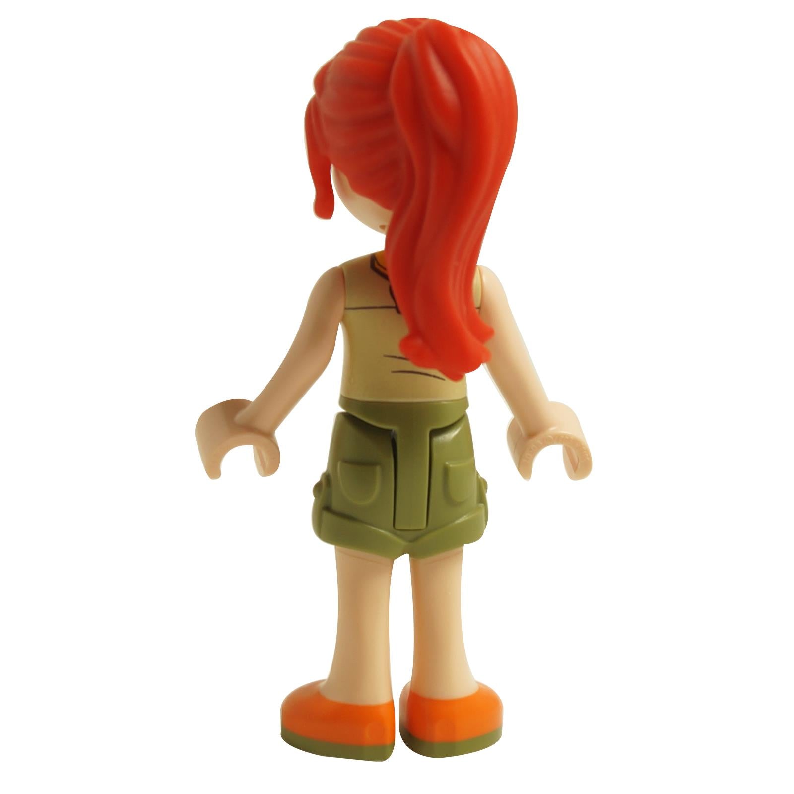 back view of LEGO Friends Mia mini doll wearing safari-inspired explorer outfit with printed details
