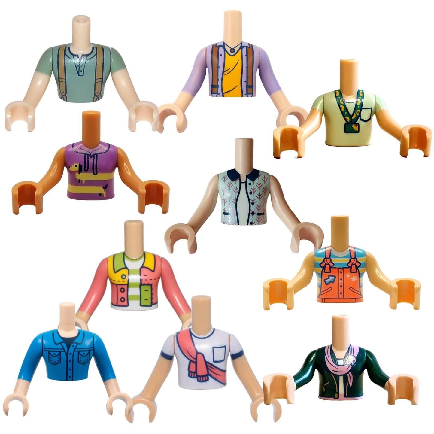 LEGO Friends mini-doll torso clothing outfit lot with 10 assorted printed upper body parts
