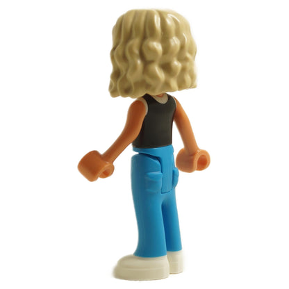 Back view of LEGO Friends Nova mini-doll with blonde hair and graphic gaming tank top