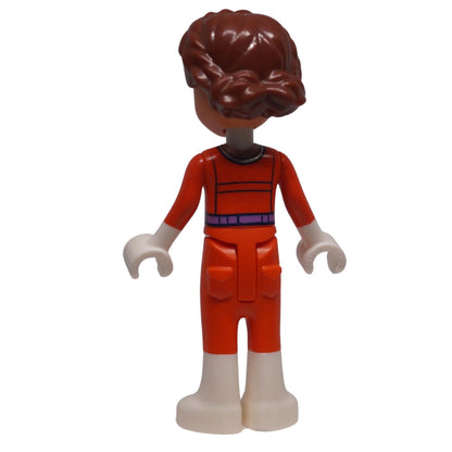 LEGO® Friends Olivia astronaut mini-doll frnd0692 back view showing gathered hairstyle and rear suit printing
