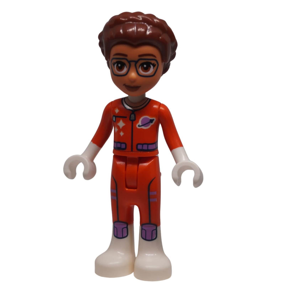 LEGO® Friends Olivia astronaut mini-doll frnd0692 front view with glasses and printed space suit