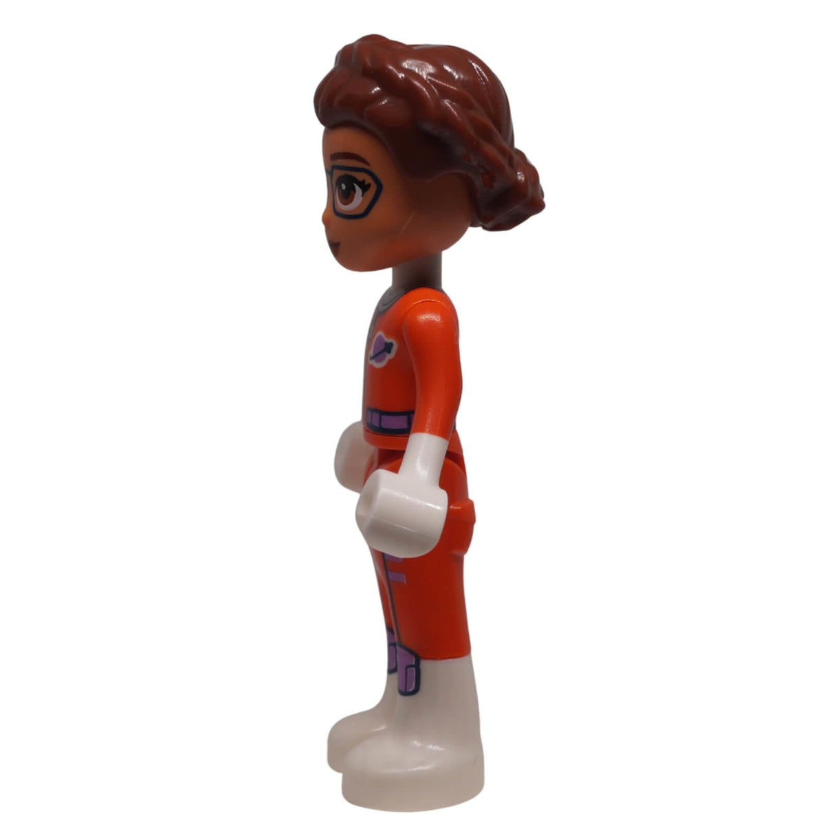 LEGO® Friends Olivia astronaut mini-doll frnd0692 side view showing swept-back hairstyle and space suit