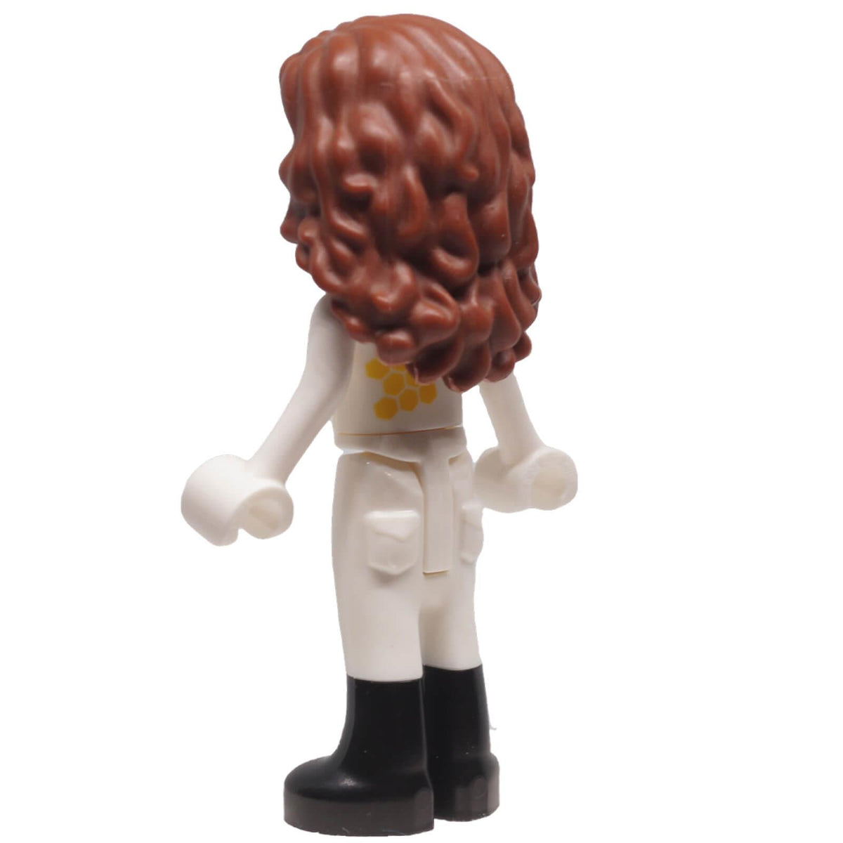 LEGO® Friends Olivia mini-doll frnd0498 left rear view showing textured hair and honeycomb print