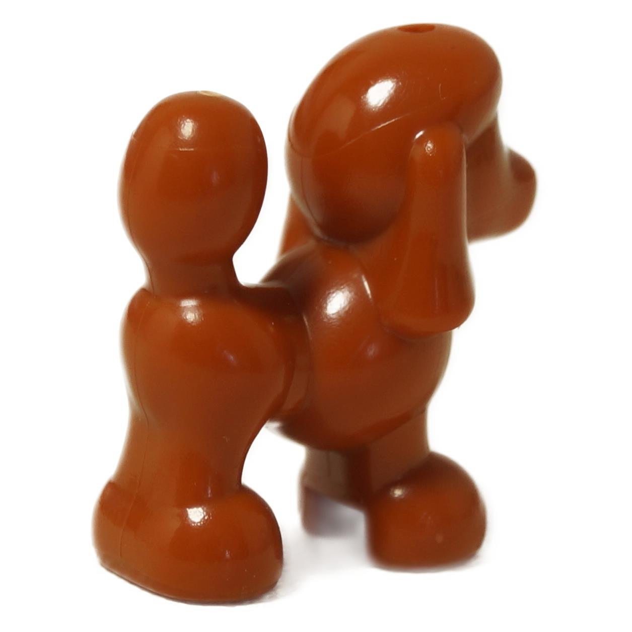 Back view of the reddish-brown LEGO Friends Poodle figure showing the molded tail and body shape.
