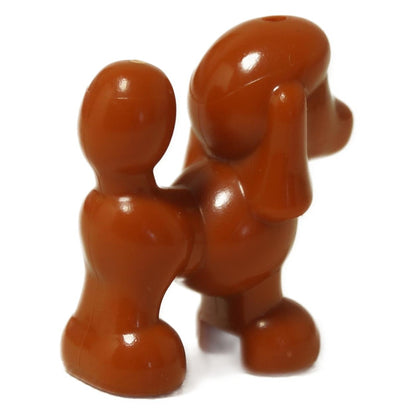 Back view of the reddish-brown LEGO Friends Poodle figure showing the molded tail and body shape.