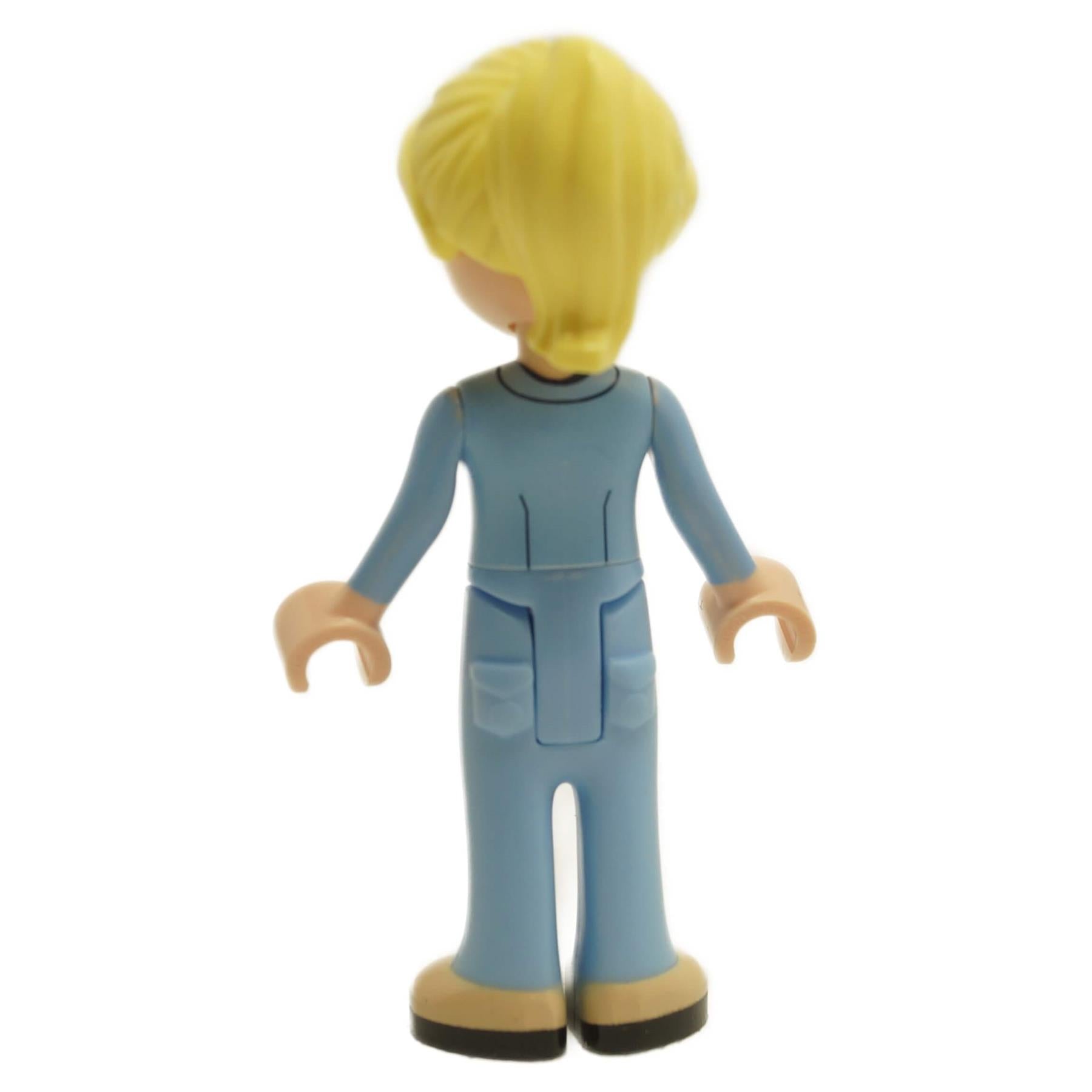 Back view of LEGO® Friends Stephanie adult mini-doll frnd632 with blonde hair and light blue outfit