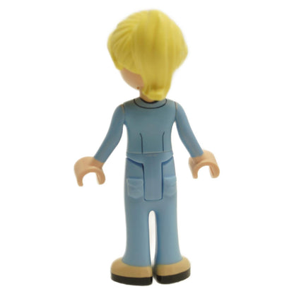 Back view of LEGO® Friends Stephanie adult mini-doll frnd632 with blonde hair and light blue outfit
