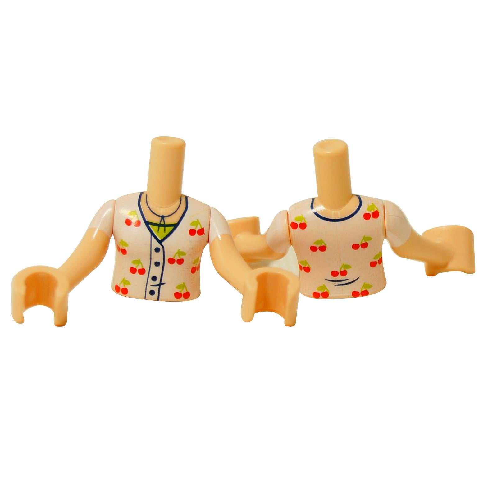 LEGO® Friends Liann’s torso with cherry-printed shirt and tan arms (FTGpb506c01) on a white background.  