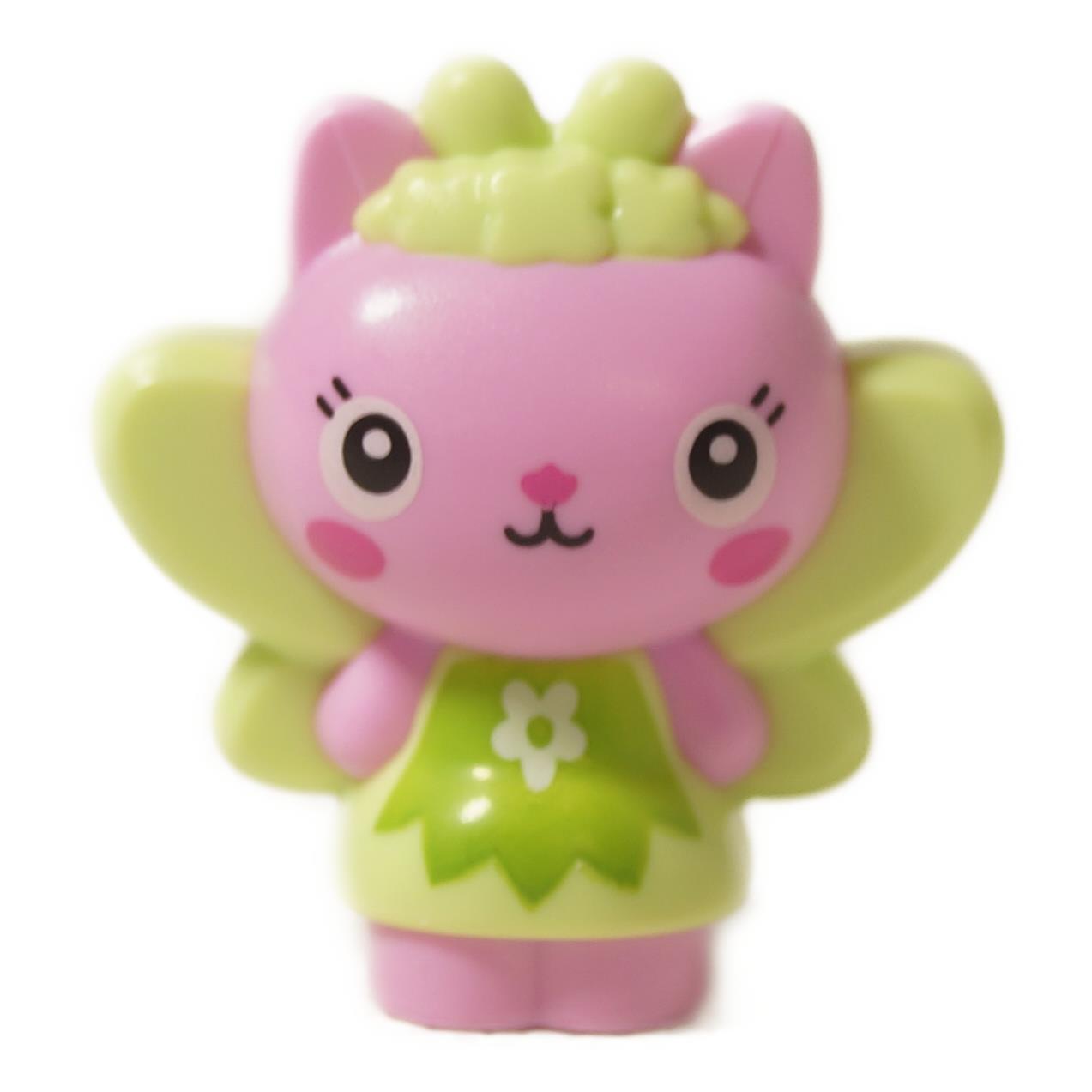 LEGO® Gabby's Dollhouse Kitty Fairy figure (gdh007) with pink body, green wings, and a flower on its dress, front view.