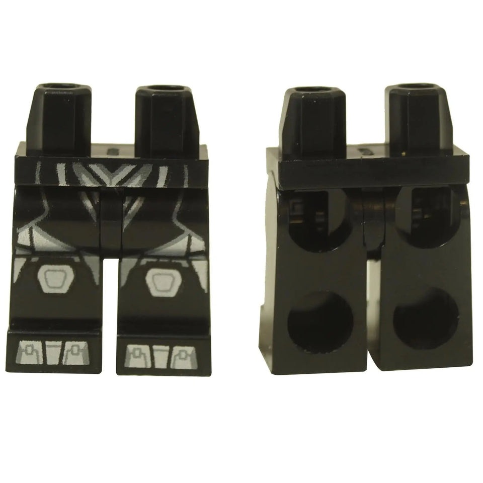 LEGO minifigure black hips and legs with silver geometric armor print 970c00pb1701