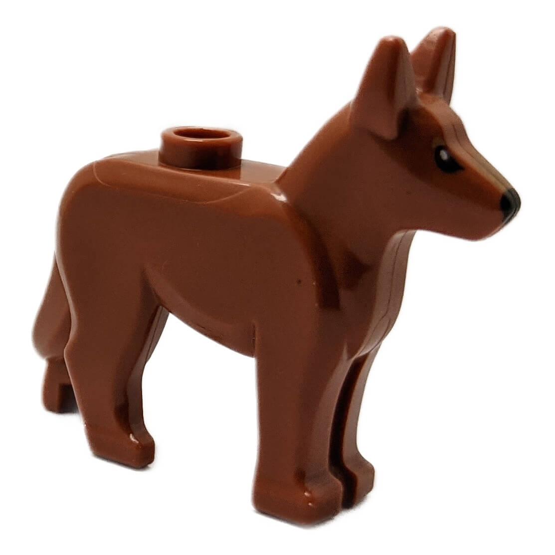 German Shepherd dog figure side view in dark orange with tan muzzle and detailed face markings
