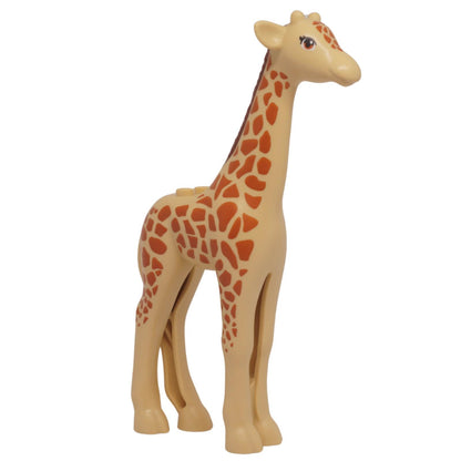 LEGO Friends tan giraffe figure with dark orange spots, reddish brown mane, and two studs on its back.