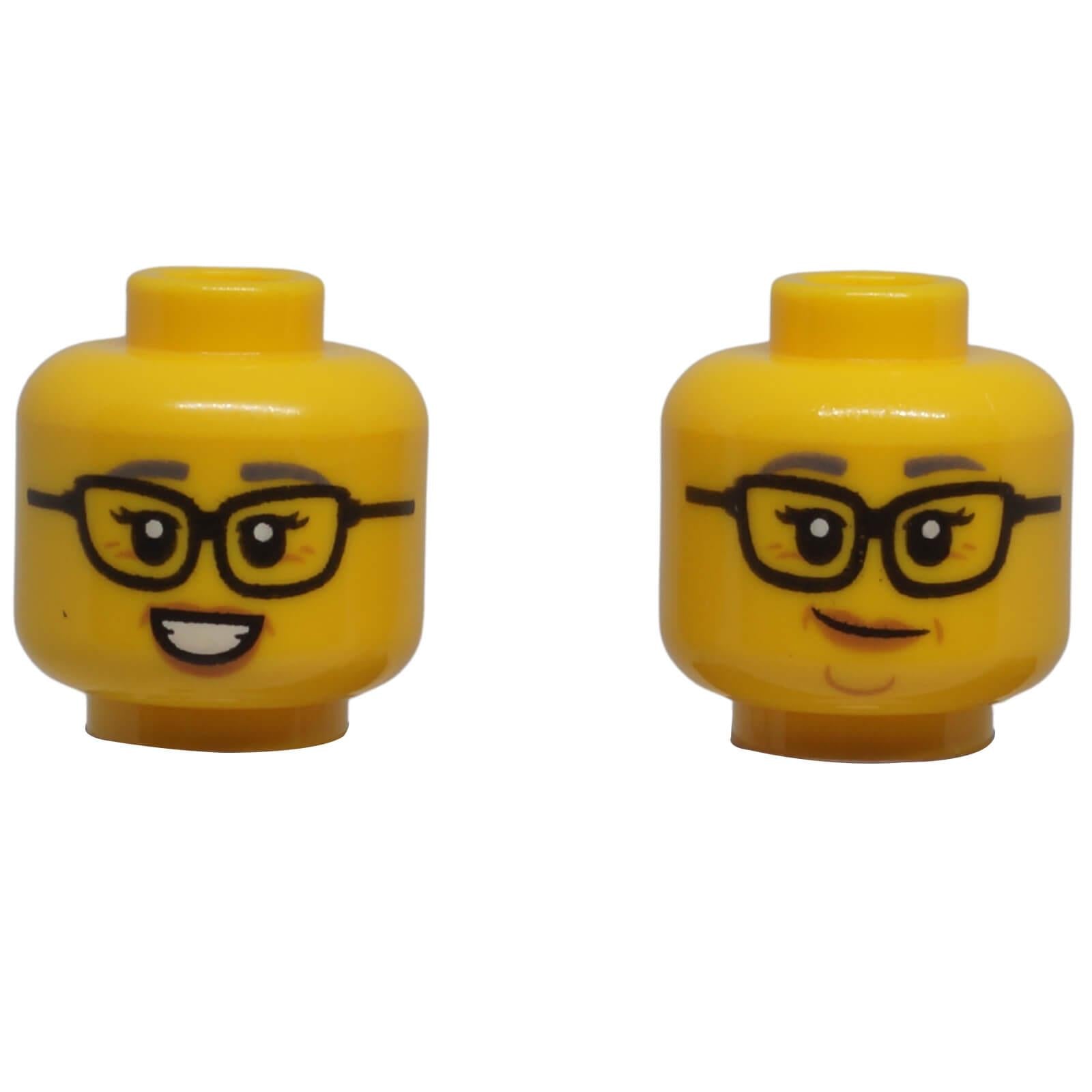 LEGO glasses dual-sided minifigure head 3626pb3515 with black-framed glasses and smiling expressions