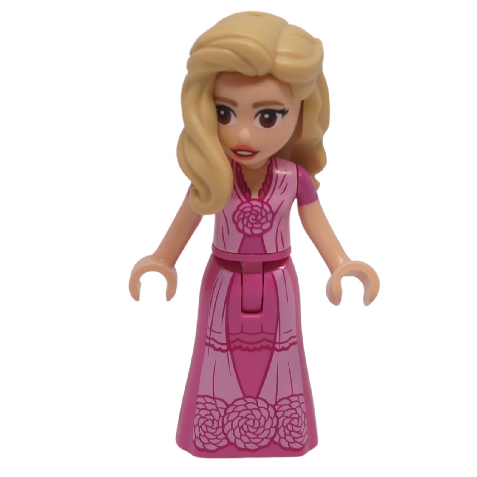 Glinda mini doll in dark pink floral dress with blonde hair front view Wicked figure
