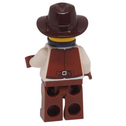LEGO Gold Mine Miner Minifigure bdp306 with dark blue bandana and dark brown fedora back profile