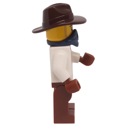 LEGO Gold Mine Miner Minifigure bdp306 with dark blue bandana and dark brown fedora side view
