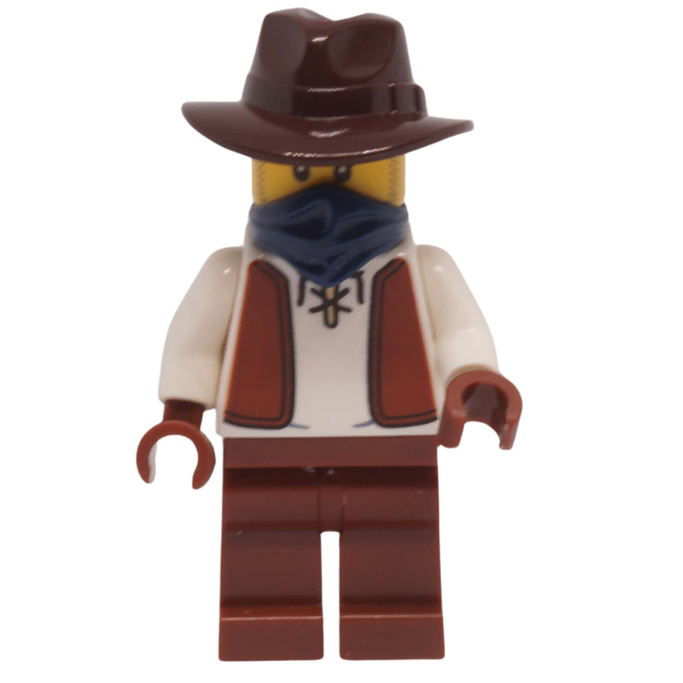 LEGO Gold Mine Miner Minifigure bdp306 with dark blue bandana and dark brown fedora 