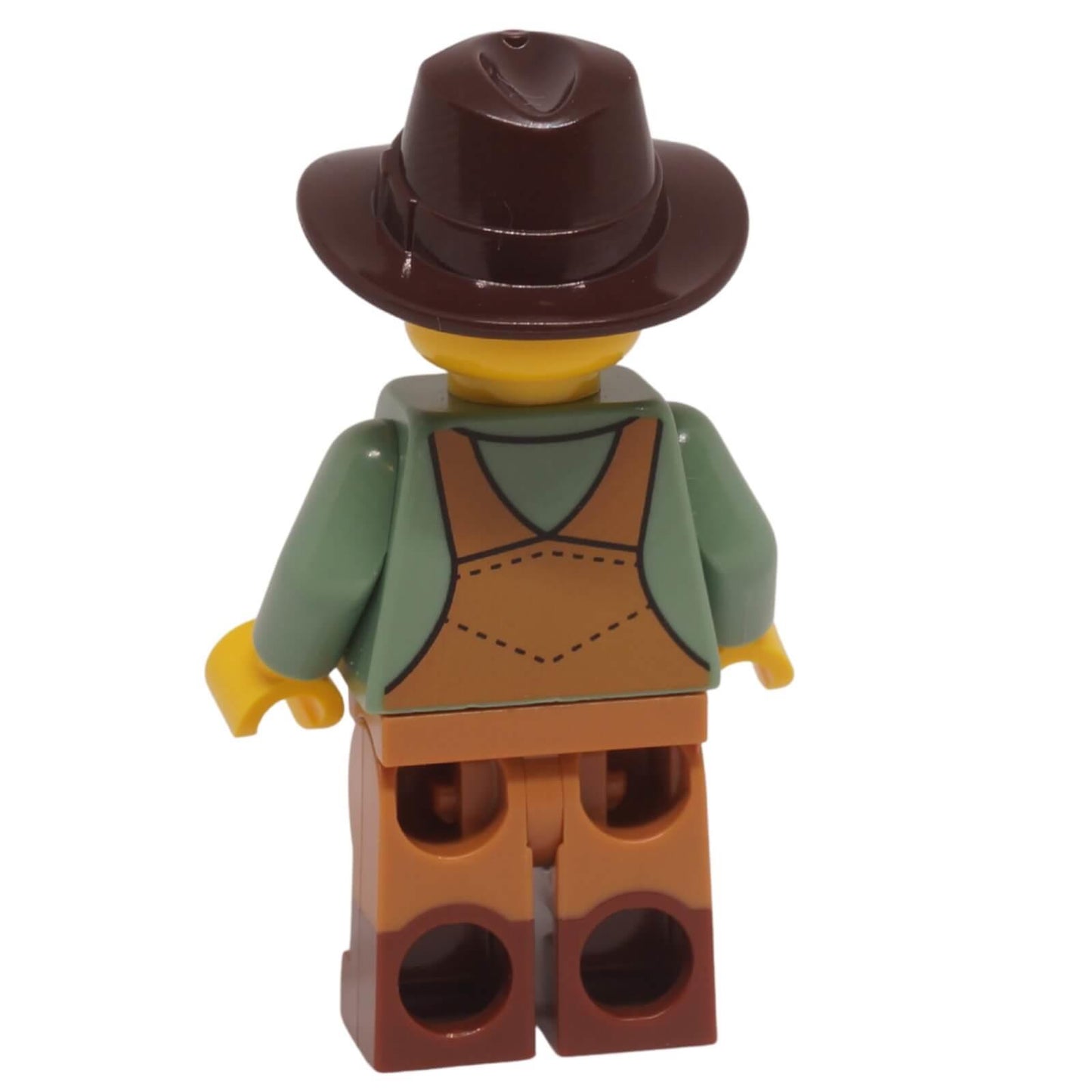 LEGO Gold Mine Miner Minifigure bdp305 with printed overalls and dark brown fedora back view