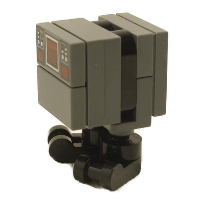 Angled rear view of Gonk Droid minifigure sw1314 with dark gray block-style body and short black mechanical legs