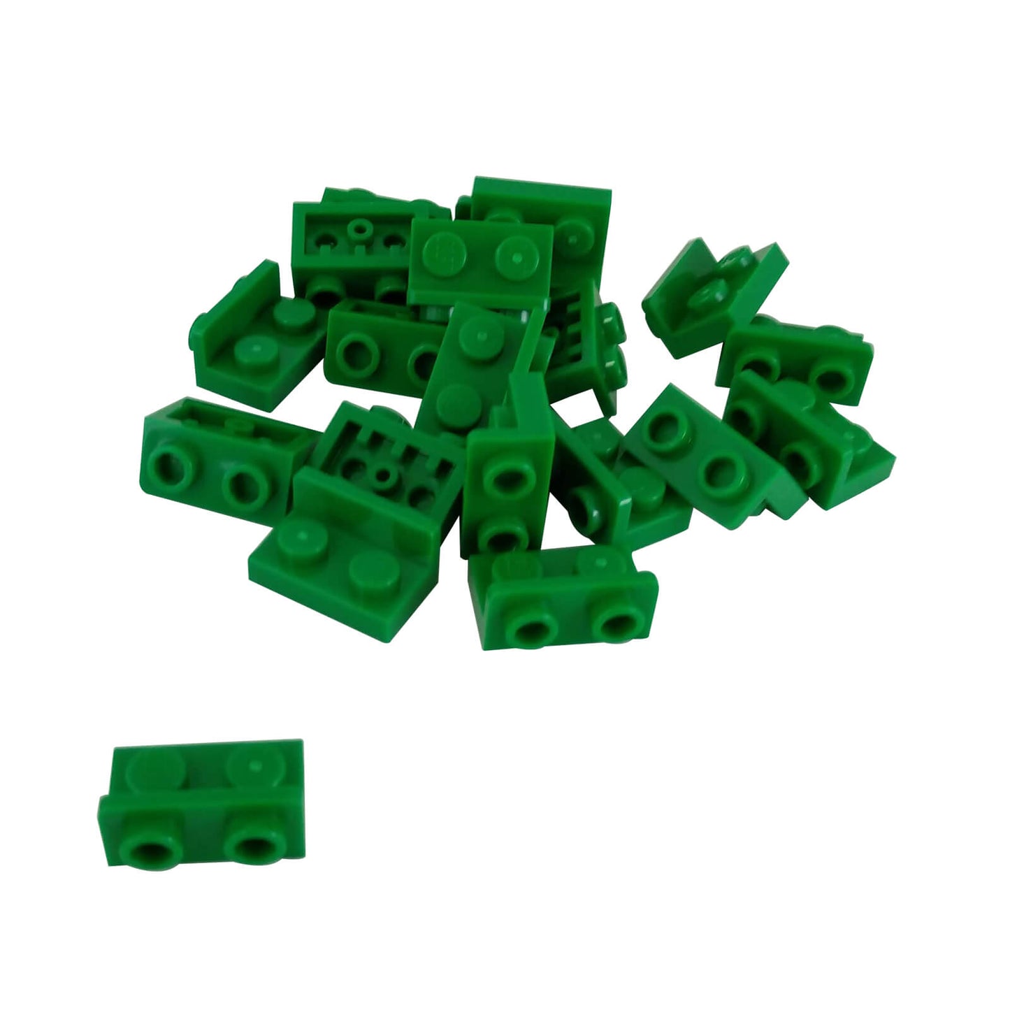 Green inverted bracket 1 x 2 - 1 x 2 part 99780, offset building element for compact SNOT construction
