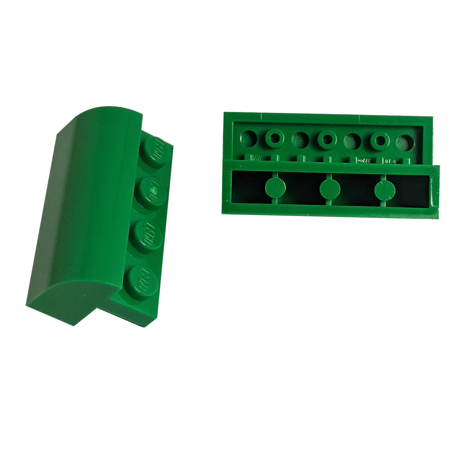 Green curved 2x4 slope with recessed studs (6081) for smooth shaping, roofs, and vehicle builds
