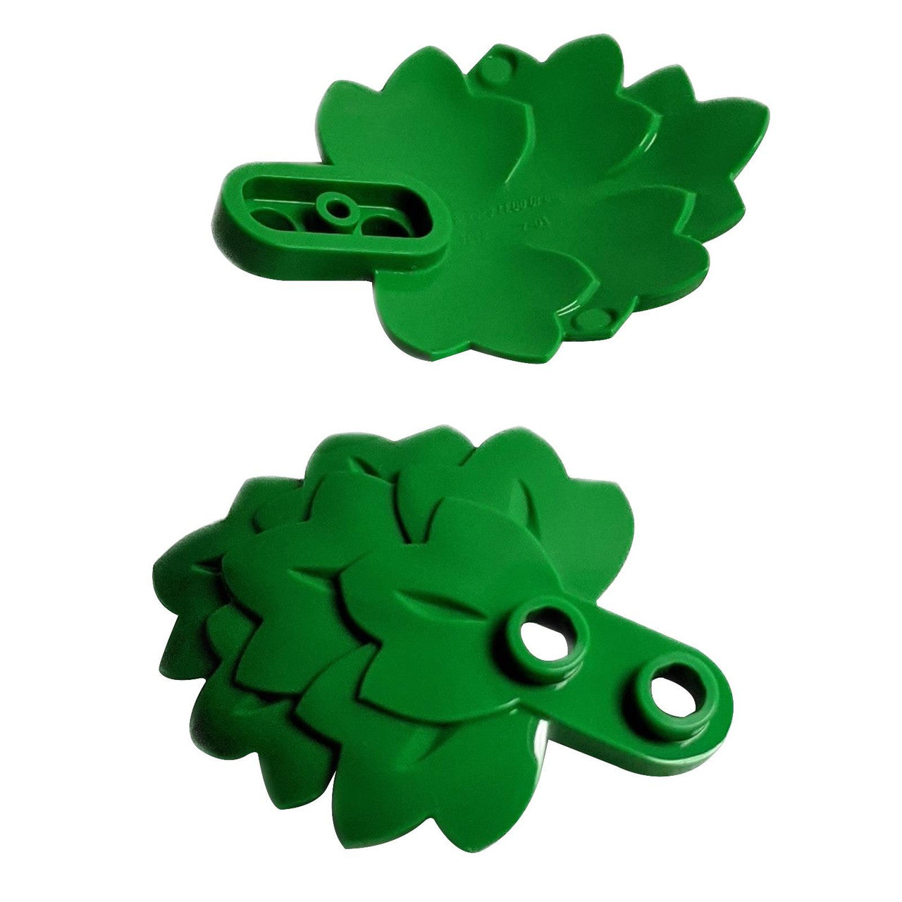 Green round 1 x 2 plant plate with layered leaves for LEGO® foliage and nature builds
