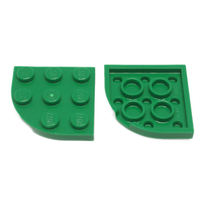 Green round corner plate 3 x 3 part 30357 with smooth curved edge for LEGO® building bases and layouts
