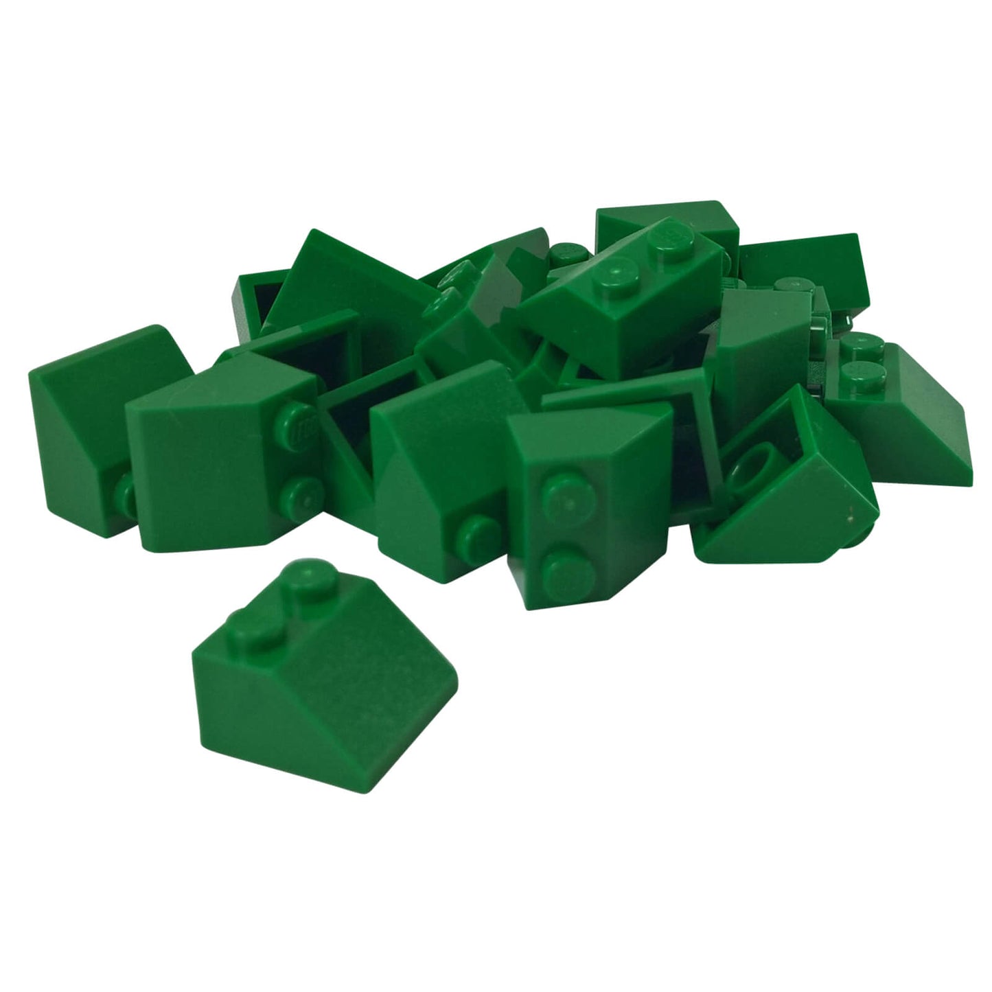 Green 45 degree slope brick 2 x 2 for angled builds, roofs and shaping
