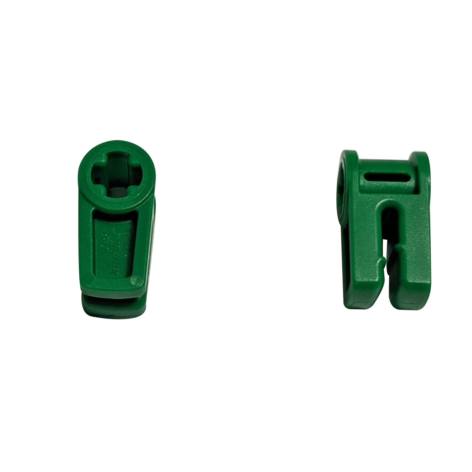 Green Technic axle and wire connector element with cross axle hole and integrated wire clip connection