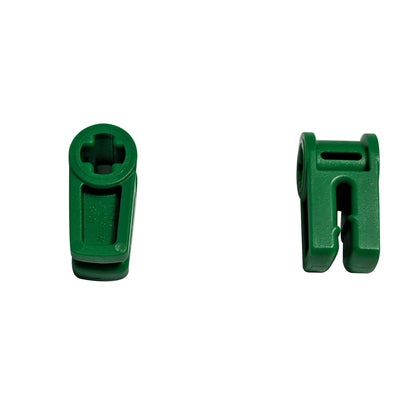 Green Technic axle and wire connector element with cross axle hole and integrated wire clip connection