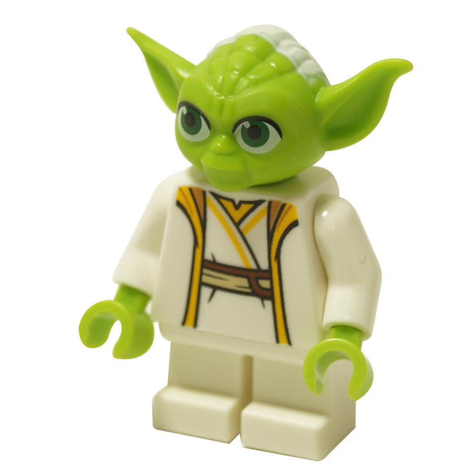 Green Yoda minifigure with white Jedi robe outfit and large pointed ears
