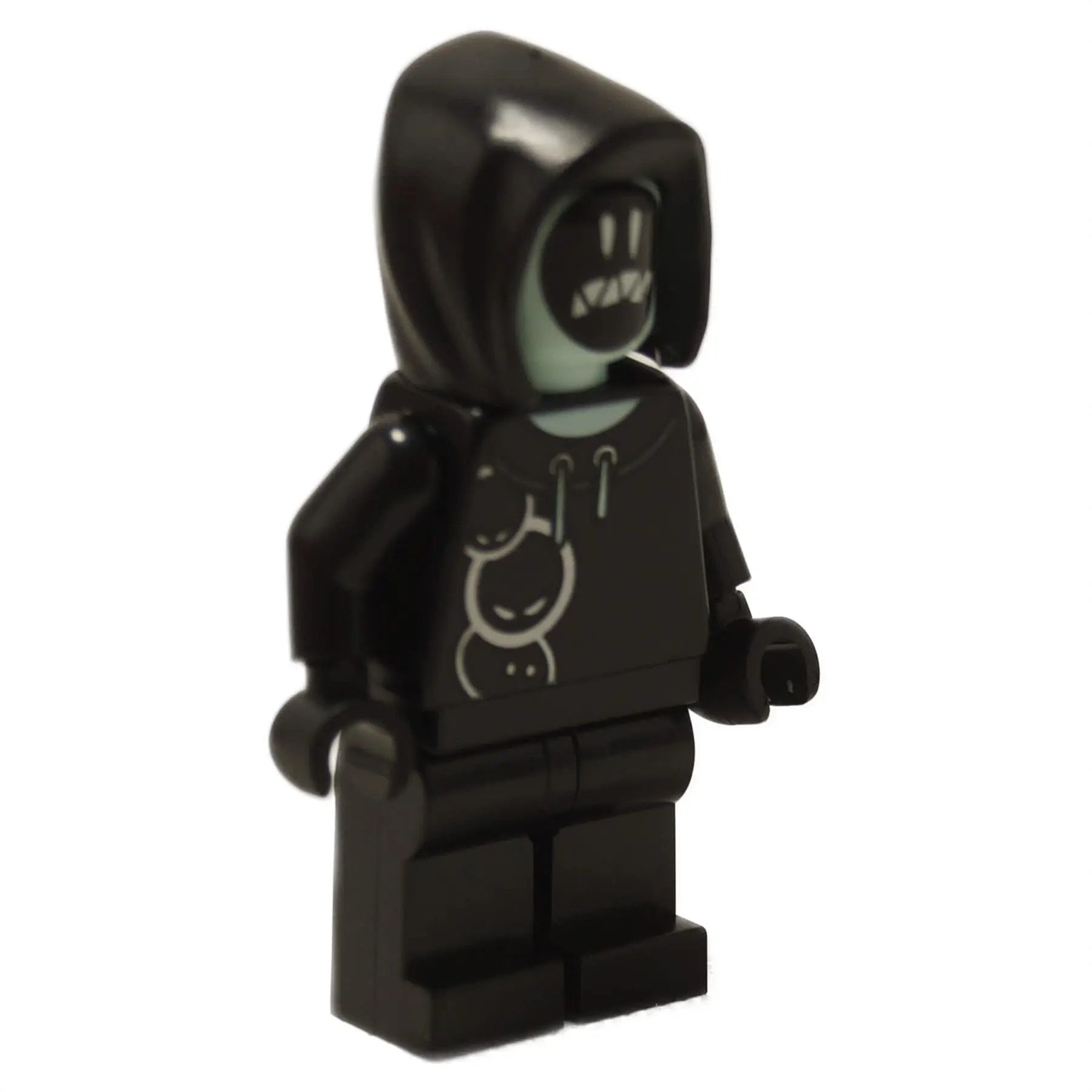 LEGO® Fortnite Grimey minifigure fort011 from set 77076 with black hooded outfit and glowing face print