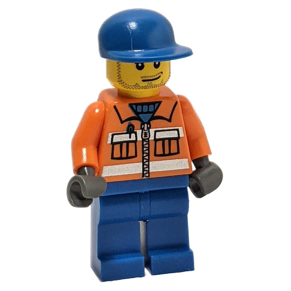 ground crew minifigure cty0054 orange safety jacket blue cap stubble
