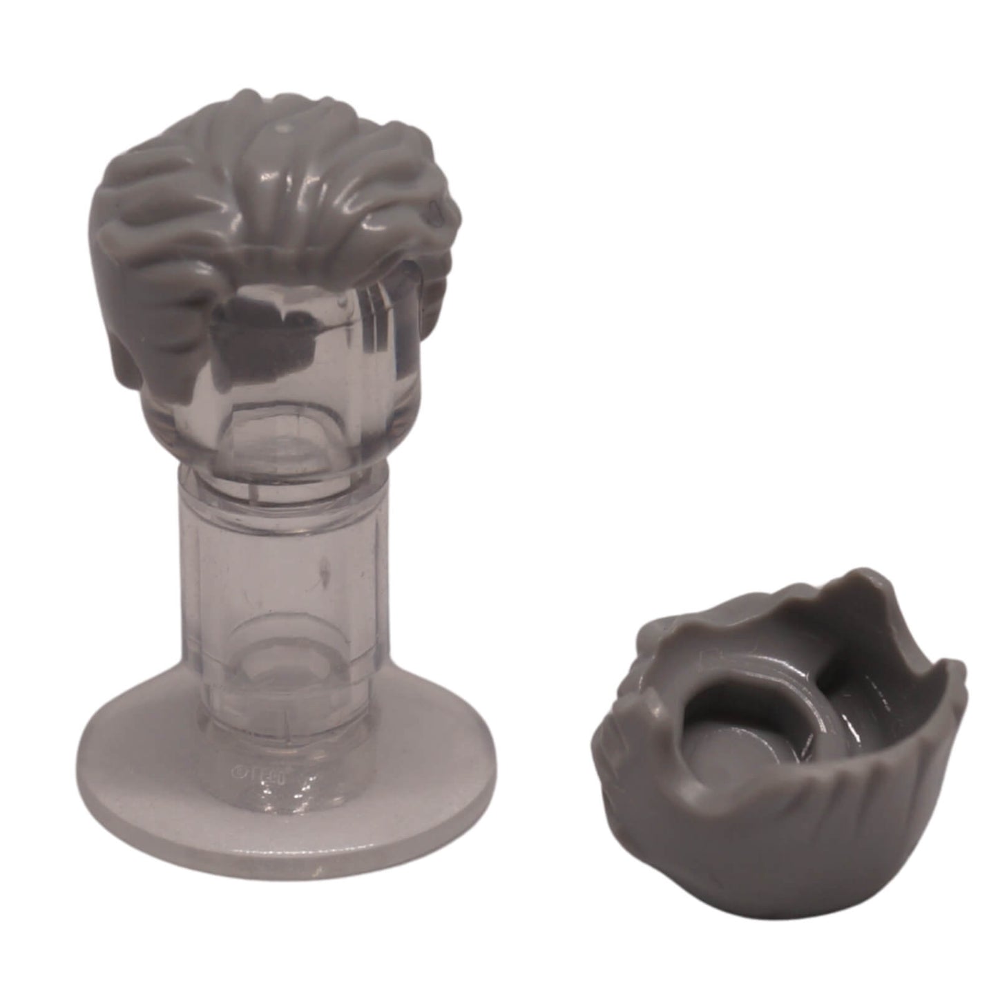 Light bluish gray LEGO® minifigure hair piece 23186 swept left tousled style with widow's peak detail close-up view