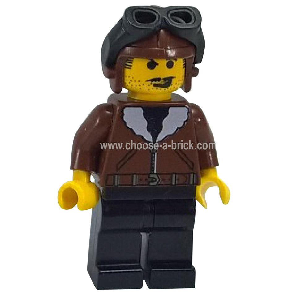 LEGO® Harry Cane Adventurers minifigure adv009 wearing brown pilot jacket and aviator goggles