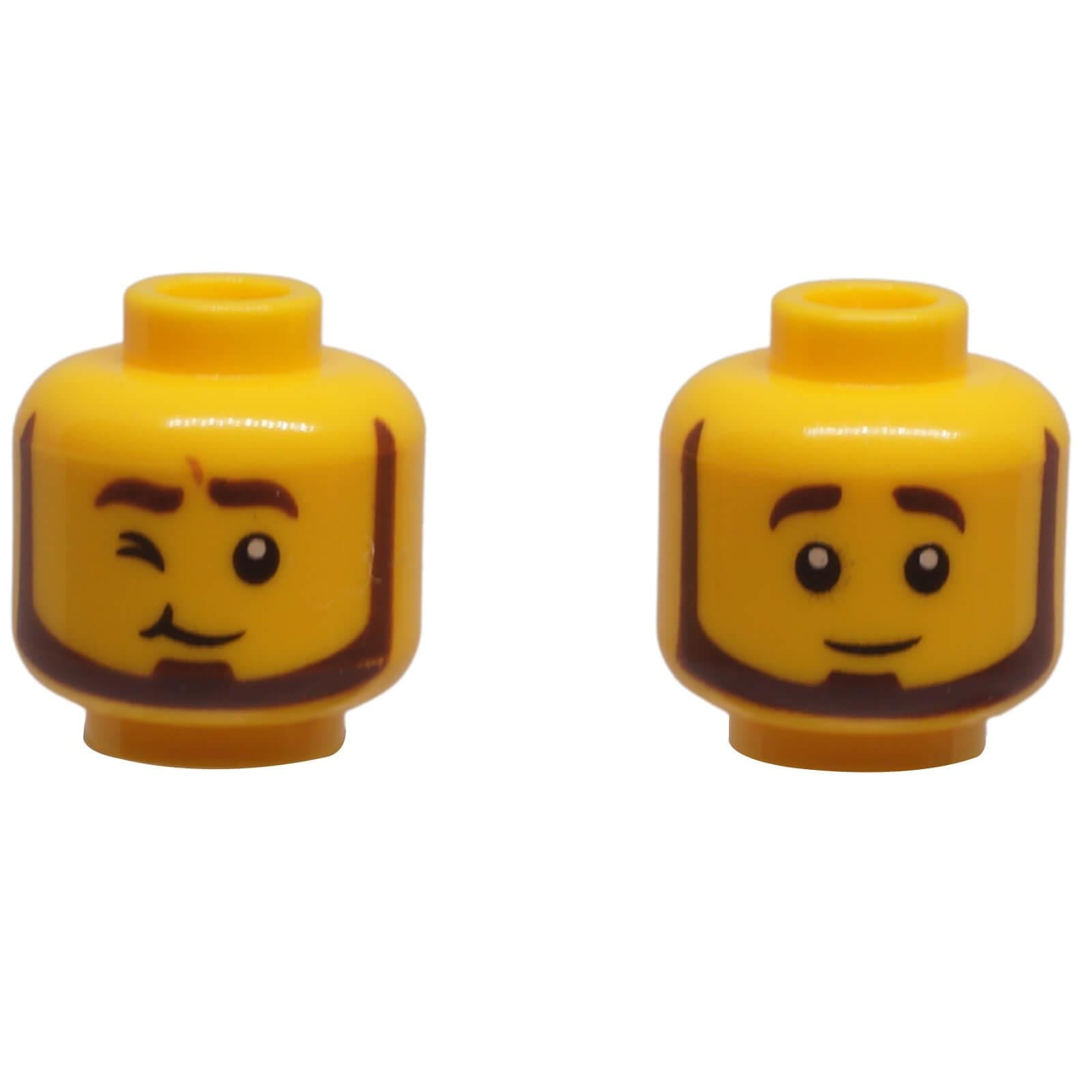 LEGO® Minifigure Head 3626pb3196 dual-sided with dark brown beard and winking right eye.