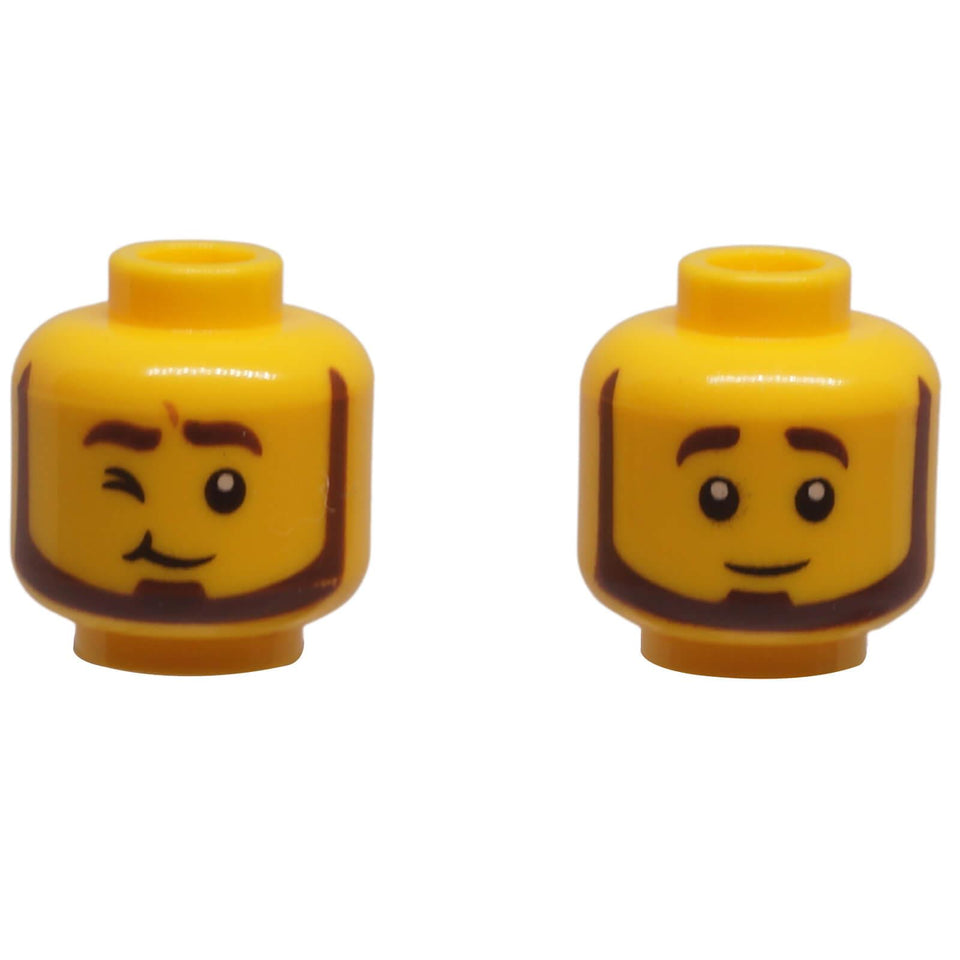 LEGO® Minifigure Head 3626pb3196 dual-sided with dark brown beard and winking right eye.